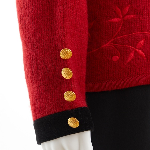 Vintage Franco Valeri embroidered red wool cardigan jacket / Medium Large - Picture 4 of 6